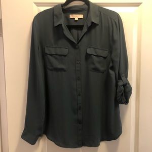 Forest green button-up Loft top